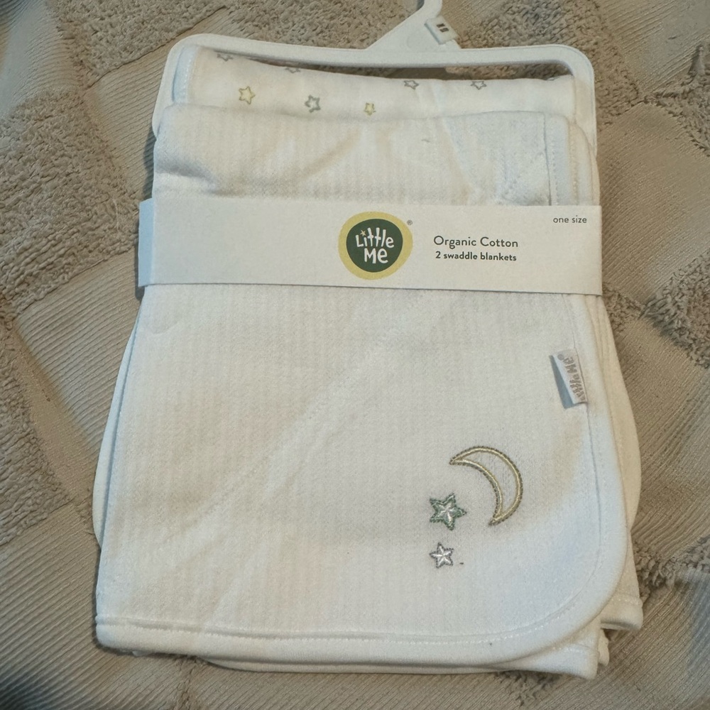 Little Me White Organic Cotton Swaddle Blankets